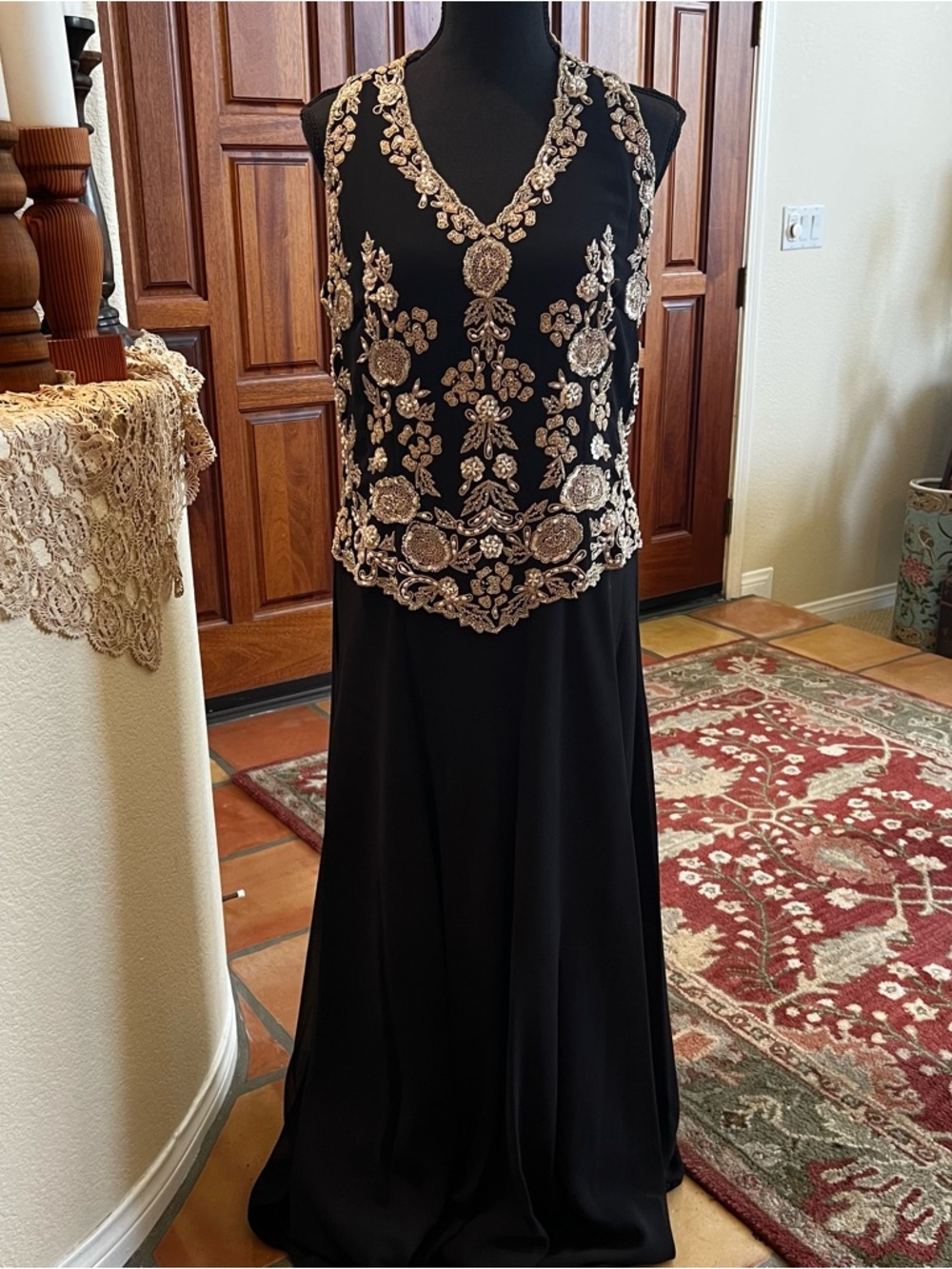 JKara Black Beaded Sleeveless Evening Gown Size 12